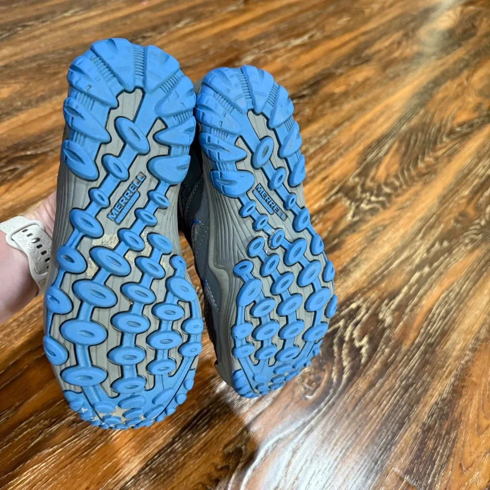 Merrell Kids Waterproof Hiking Boots Grey Blue MK263305 Size 2M Trail Shoes Boys